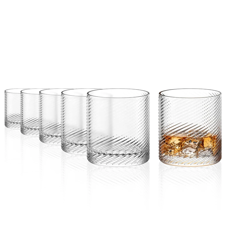 Stölzle Lausitz Berlin D.O.F. Whisky Glasses Set of 6, 500ml – Double Old Fashioned Whisky Tumblers in Art-Deco Style – with Structured Crystal Glass Surface – Dishwasher Safe, Made in Germany
