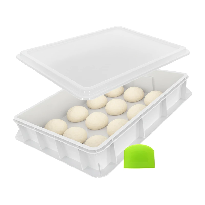 Relaxdays Pizza Dough Box with Lid, Stackable, Plastic, 13x60x40 cm, White