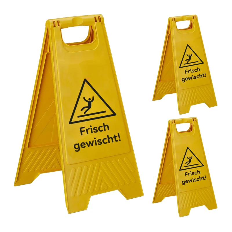 Relaxdays Foldable Warning Signs Set of 3, Double-Sided Plastic, 59 x 29 x 23 cm, Yellow