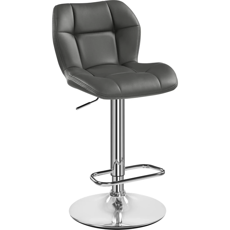 Yaheetech Bar Stool, PU Leather Breakfast Bar Chair, Swivel Height Adjustable Barstools, Counter Stools with Backrest for Home Kitchen, Restaurant, Grey