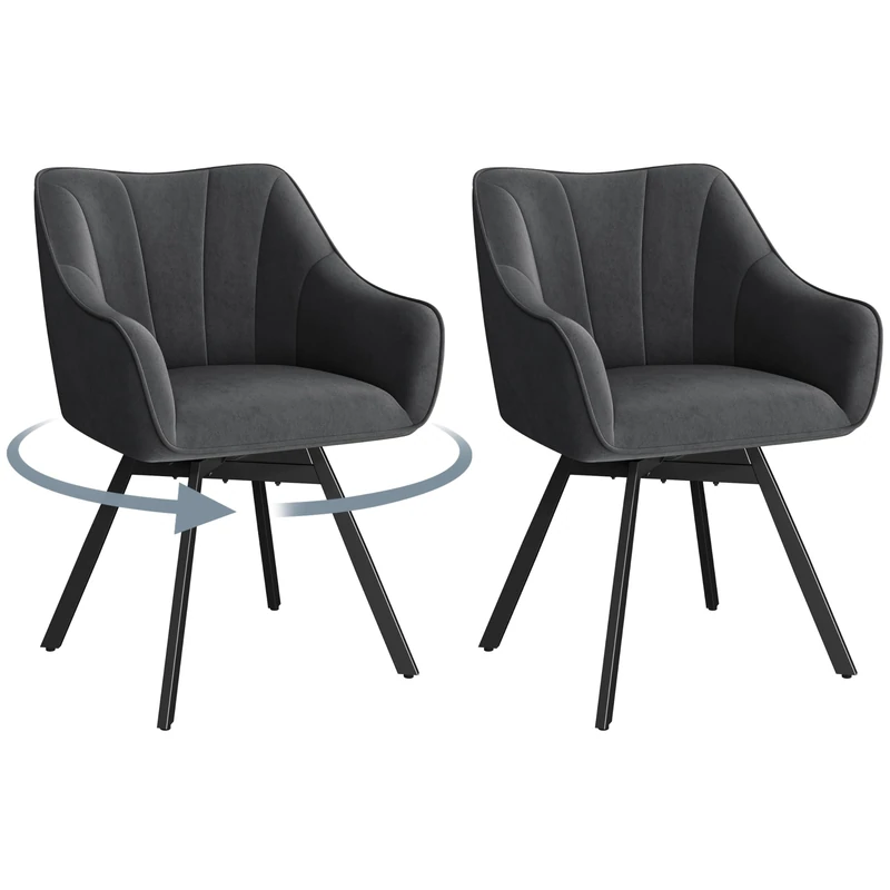 Yaheetech Set of 2 Swivel Dining Chair with Armrests and Backrest, Modern Velvet Side with Metal Legs and Rotating Seat,Kitchen Chair for Dining Room,Living Room,Bedroom,Office,Gray