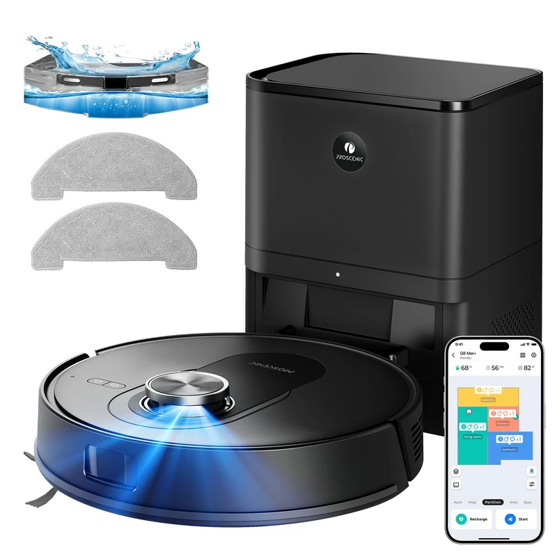 Proscenic Robot Vacuum Cleaner with Mop, 8000Pa Strong Suction, Up to 8 Weeks of Hands Free Cleaning, Smart Obstacle Avoidance, Lidar Navigation, APP/Remote/Voice Control, for Floors Carpets