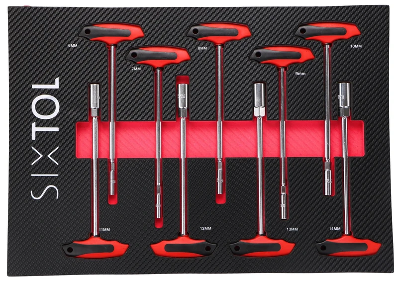 SIXTOL Mechanic Tool Tray 9 | Tool Module 9-Piece | T Ratchet Wrench 6-14mm | Long T-Handles | EVA Insert for Workshop Trolley