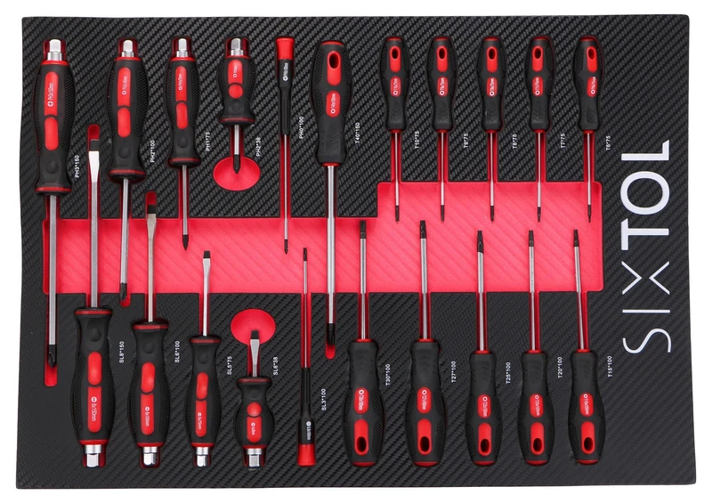 SIXTOL Mechanic Tool Tray 8 | Tool Module 21 Pieces | Screwdriver PH/SL/TORX & Precision | EVA Insert for Workshop Trolley