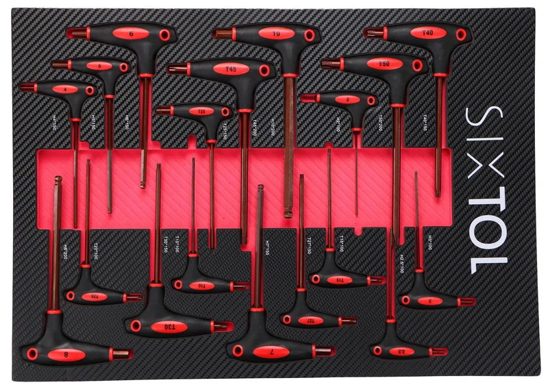 SIXTOL Mechanic Tool Tray 5 | T-Handle Wrench Set 18pcs | EVA Tool Tray | Workshop T-Key Module