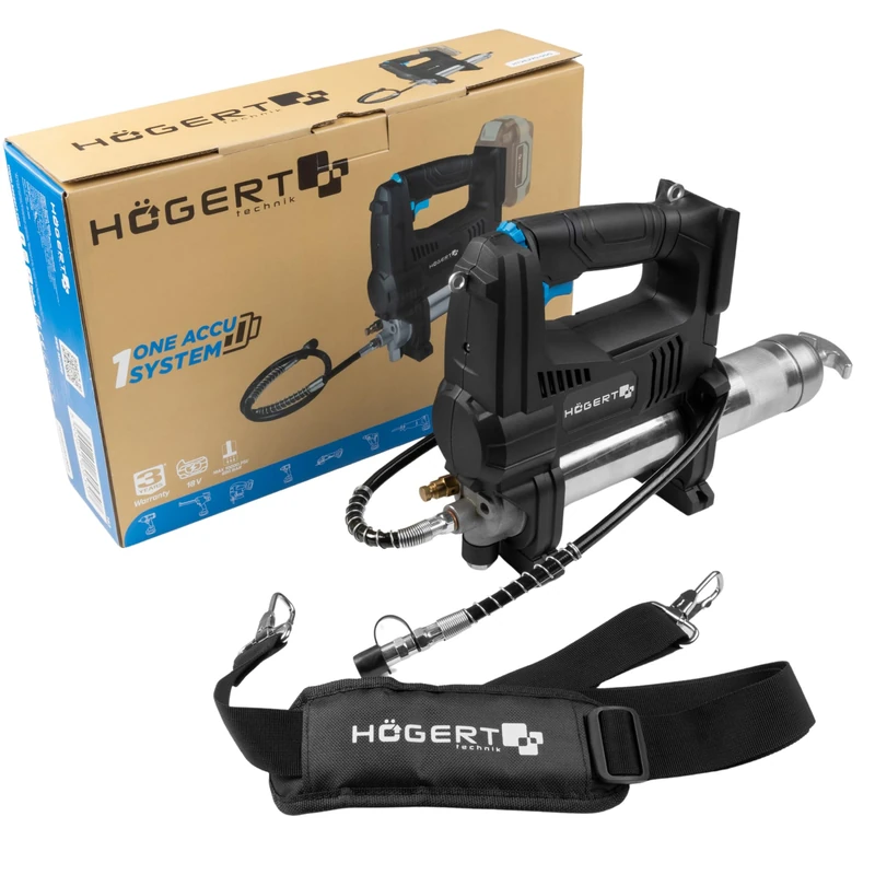 Högert Technik - Battery Grease Gun 18 V, 680 Bar, 280 g/min, Lubrication Gun with LED, Variable Rotary Switch, Air Release Valve, Shoulder Strap, for Workshop, Construction and Agriculture - Image 1