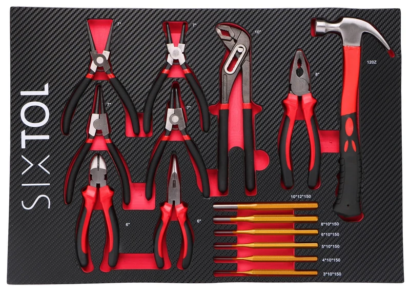 SIXTOL Mechanic Tool Tray 4 | Pliers & Hammer Set 15pcs | EVA Tool Tray | Workshop Trolley Module - Image 1