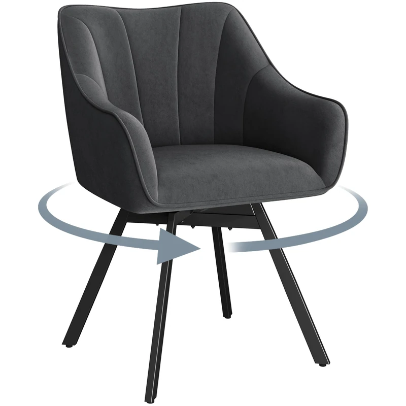 Yaheetech Swivel Dining Chair with Armrests and Backrest, Modern Velvet Side with Metal Legs and Rotating Seat,Kitchen Chair for Dining Room,Living Room,Bedroom,Office,Gray