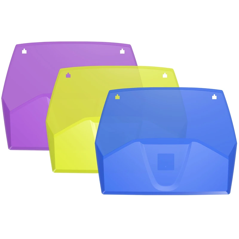 Exacompta - Ref 611808SETD - Set of 3 Crystal Horizontal Wall sorters, A4 Wall displays, 3 lockers, Wall Baskets - Set Dimensions: D 79 x W 38.2 x H 7 cm - 3 Assorted Colours