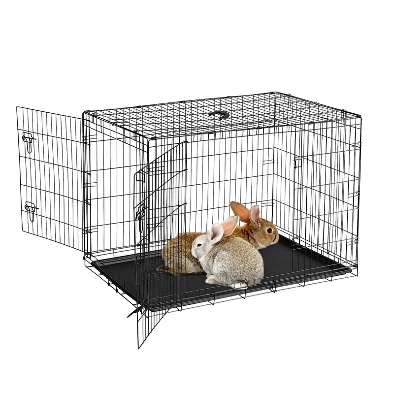 GarveeHome Hamster Cage with Removable Tray, Foldable Rabbit Cage with 2 Doors, UNH Safety Lock, 121 x 76.5 x 81 cm, Portable Transport Cage for Dogs, Hamsters and Rabbits