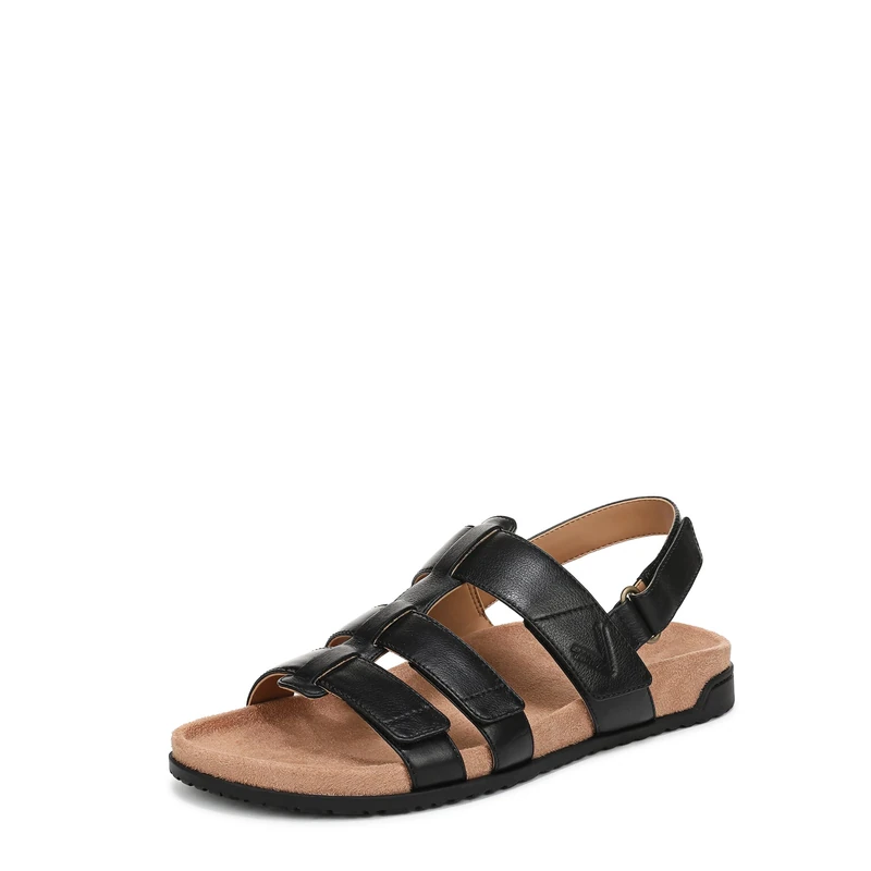 Vionic Women's Eureka Flat Sandals, Black Leather, Medium Fit, UK 3
