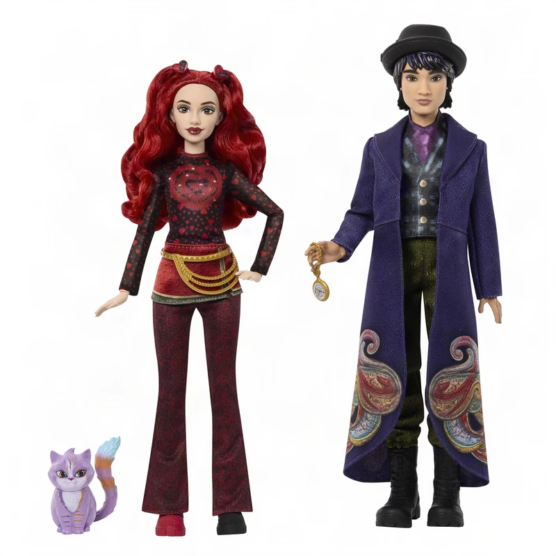 Mattel Disney Descendants: Wicked Wonderland Fashion Doll 2-Pack, Red & Max with Movie-Inspired Clothing, Cat Animal Friend & Pocketwatch Accessory, JMP50