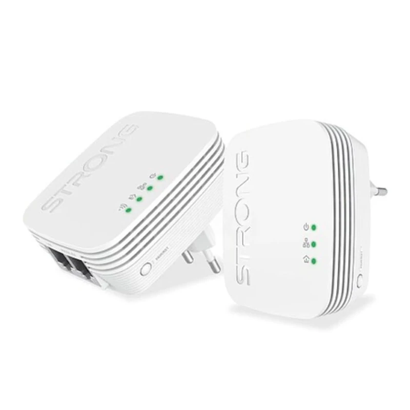 STRONG Powerline AV600 Mbps, Built-in Socket, Powerline HomePlug AV2 Box, Plug & Play, Compatible with All Boxes, 100Mbps Ethernet Port, Energy Saving Mode, Ideal for Multi-TV, PC, Kit of 2 (PL600S)