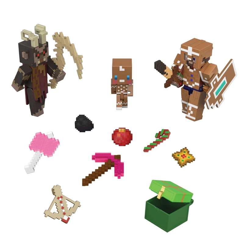 Mattel Minecraft Advent Calendar, 3 3.25-inch Scale Action Figures including Steve, 15 Accessories, 5 Stickers & Digital Item Code, Pixelated Design, JNK87