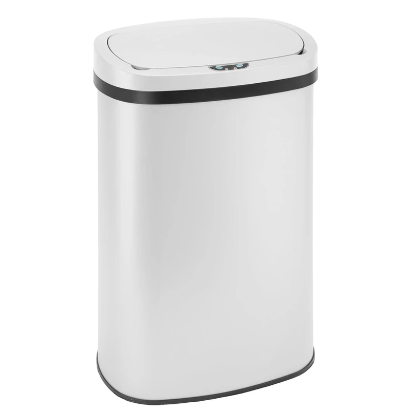 FDW Waste Bin with Sensor & Lid, Stainless Steel, 50 L Kitchen Rubbish Bin, Smart, Automatic, Touchless, Electric Wheelie Bin, Waterproof, White