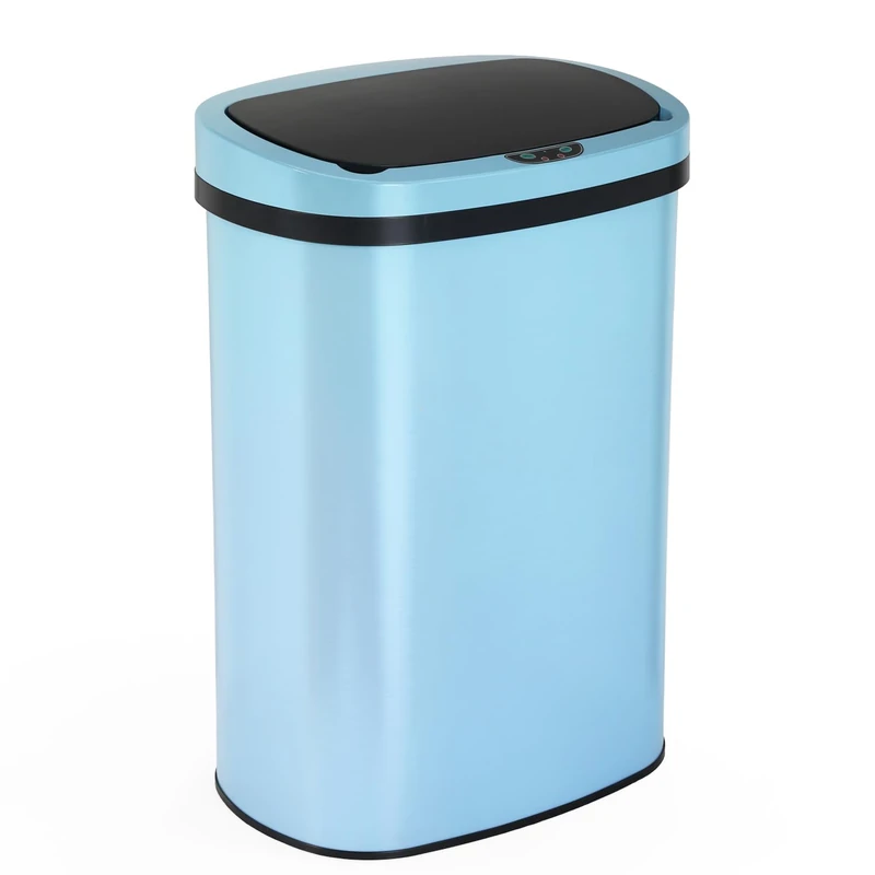 FDW Waste Bin with Sensor & Lid, Stainless Steel, 50 L Kitchen Rubbish Bin, Smart, Automatic, Touchless, Electric Wheelie Bin, Waterproof, Blue