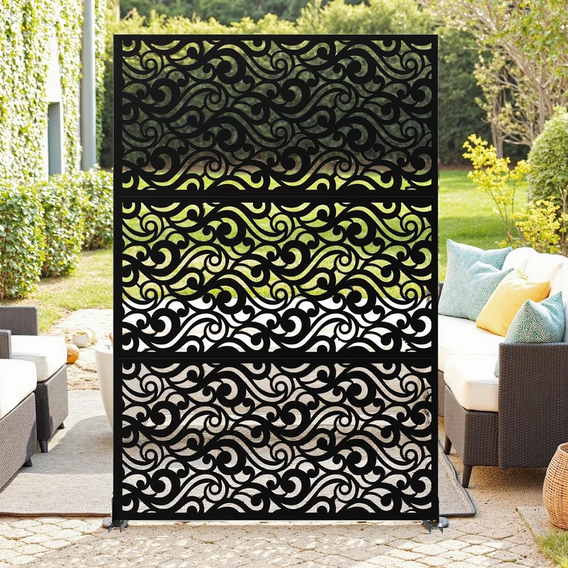 GarveeLife Garden Privacy Screen, 180 x 120 cm, Metal Privacy Screen for Outdoor Use, Freestanding Divider Screen with Stand, Decorative Fences for Patio, Garden, Balcony, G