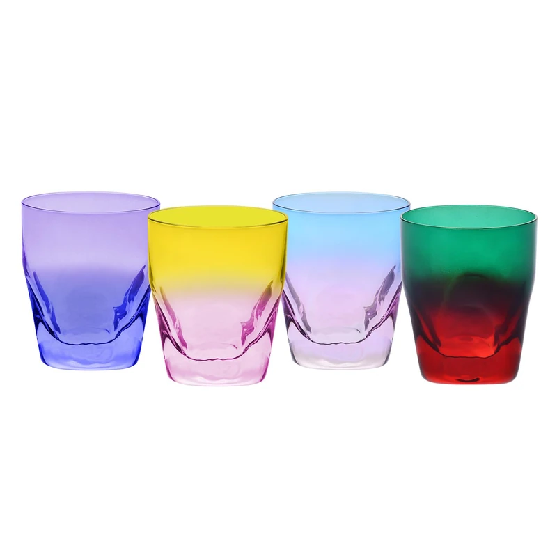Krosno – Whisky Glasses 260 ml – Set of 4 in Unique Colours – Aurora Collection – Lead-Free Crystal – Hand-Painted Glass