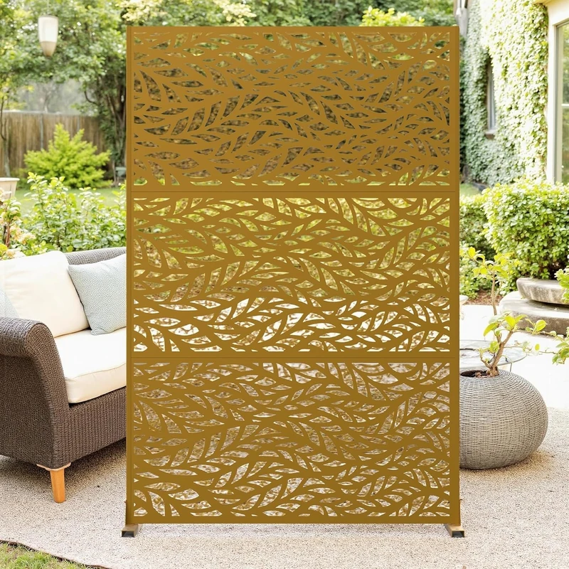 GarveeLife Garden Privacy Screen, 180 x 120 cm, Metal Privacy Screen for Outdoor Use, Freestanding Divider Screen with Stand, Decorative Fences for Patio, Garden, Balcony, F