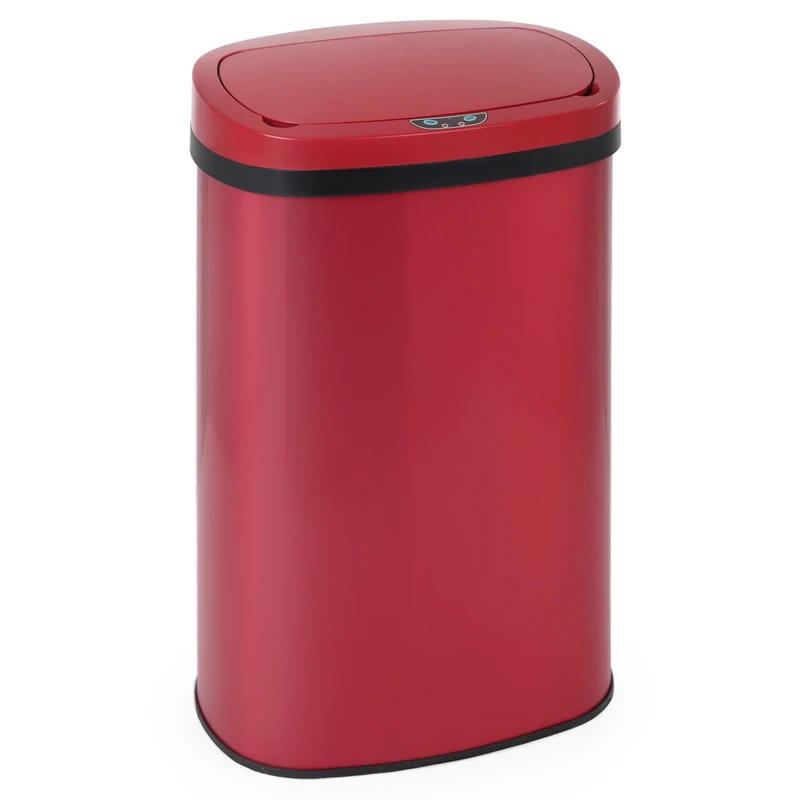 FDW Kitchen Rubbish Bin with Sensor & Lid, Stainless Steel, 50 L, Red