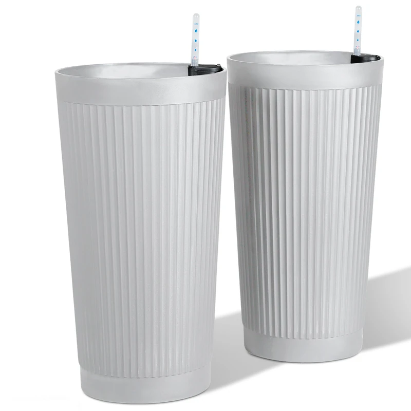 PolarcoForgeco 24" Self Watering Tall White Planters Outdoor Set of 2