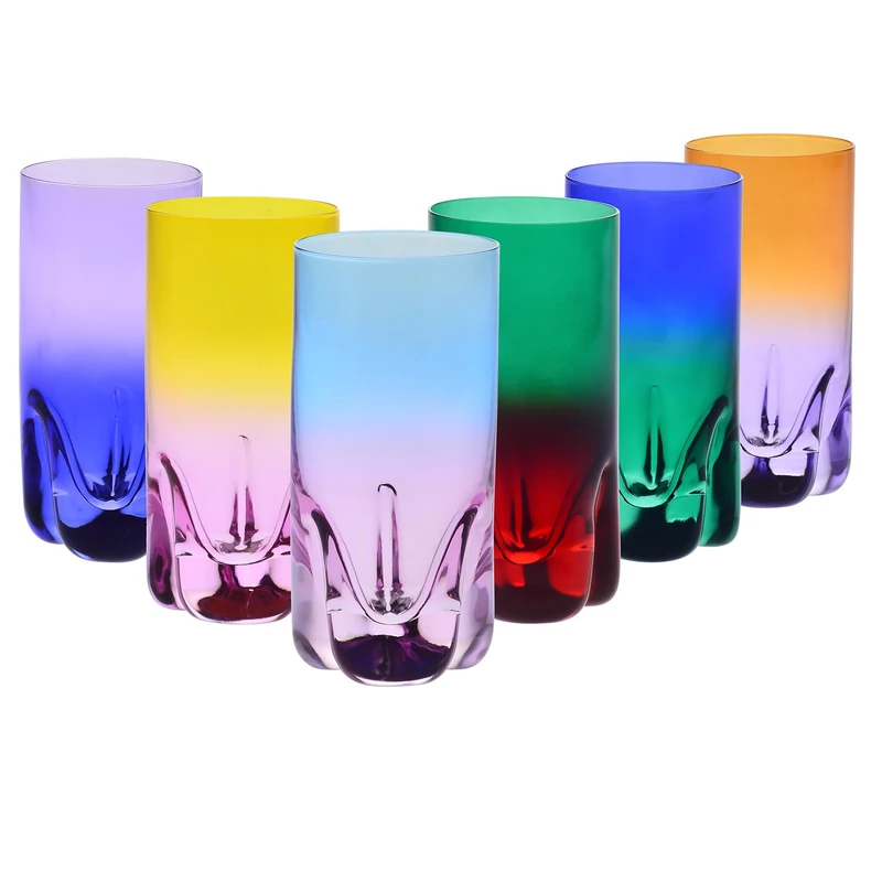 Krosno – Drinking Glasses for Water, Juice & Long Drinks 300 ml – Set of 6 in Unique Colours – Aurora Collection – Lead-Free Crystal – Hand-Painted