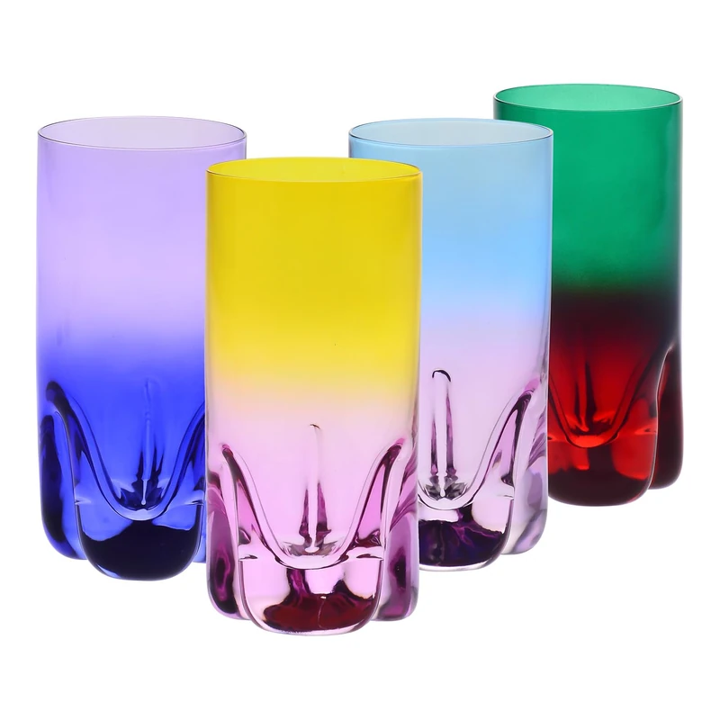 Krosno Coloured Drinking Glasses Set of 4-300ml Crystal Tumblers for Water, Juice and Long Drinks - Hand-Painted Lead-Free Crystal - Aurora Collection