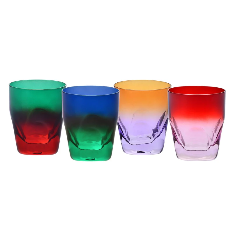 Krosno Whisky Glasses Set of 4 - Crystal Whiskey Tumblers for Bourbon, Rum and Cocktails - 260 ml Handcrafted Hand-Painted Lead-Free Crystal in Unique Colours - Aurora Collection Gift Set