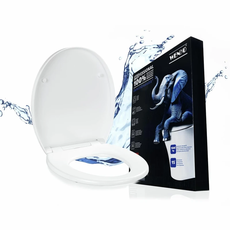 WENKO Crevada DuroUnbreakable Toilet Seat 39 x 45.5 cm Maximum Load 1500 kg Unbreakable and Durable with Easy-Close Mechanism and Microfibre Cloth