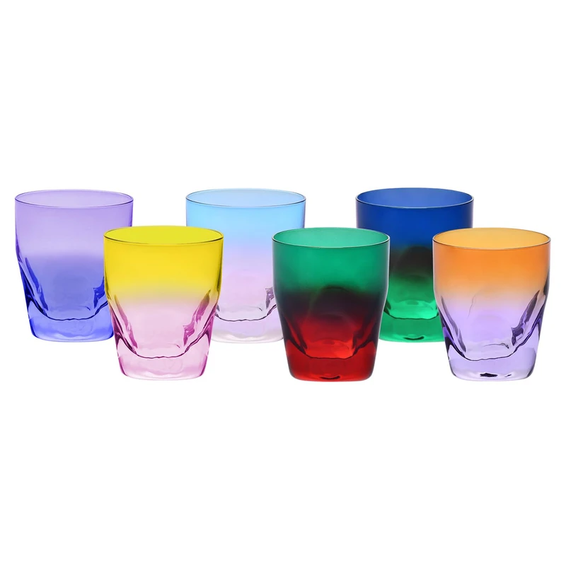 Krosno – Whisky, Long Drink & Cocktail Glasses 260 ml – Set of 6 in Unique Colours – Aurora Collection – Lead-Free Crystal – Hand-Painted