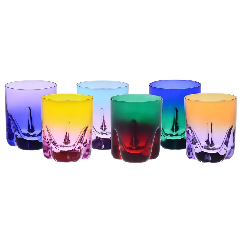 Krosno – Whisky, Long Drink & Cocktail Glasses 250 ml – Set of 6 in Unique Colours – Aurora Collection – Lead-Free Crystal – Hand-Painted