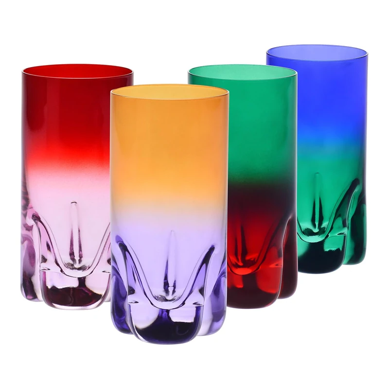 Krosno Coloured Drinking Glasses Set of 4-300ml Crystal Tumblers for Water, Juice and Long Drinks - Hand-Painted Lead-Free Crystal - Aurora Collection