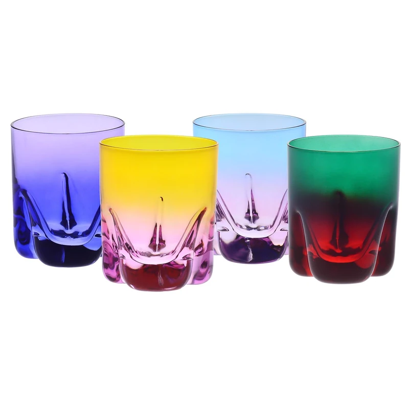Krosno – Whisky, Long Drink & Cocktail Glasses 250 ml – Set of 4 in Unique Colours – Aurora Collection – Lead-Free Crystal – Hand-Painted
