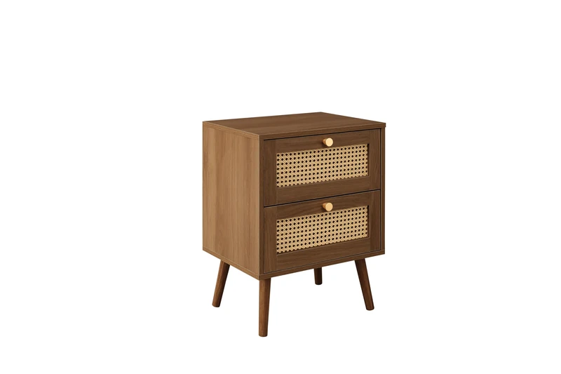 Birlea Croxley 2 Drawer Rattan Bedside Walnut