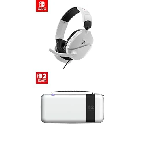 Bundle of Turtle Beach Recon 70 White Wired Gaming Headset + Turtle Beach PlayTrek Travel Case: Stellar White – Both officially Licensed for Nintendo Switch 2