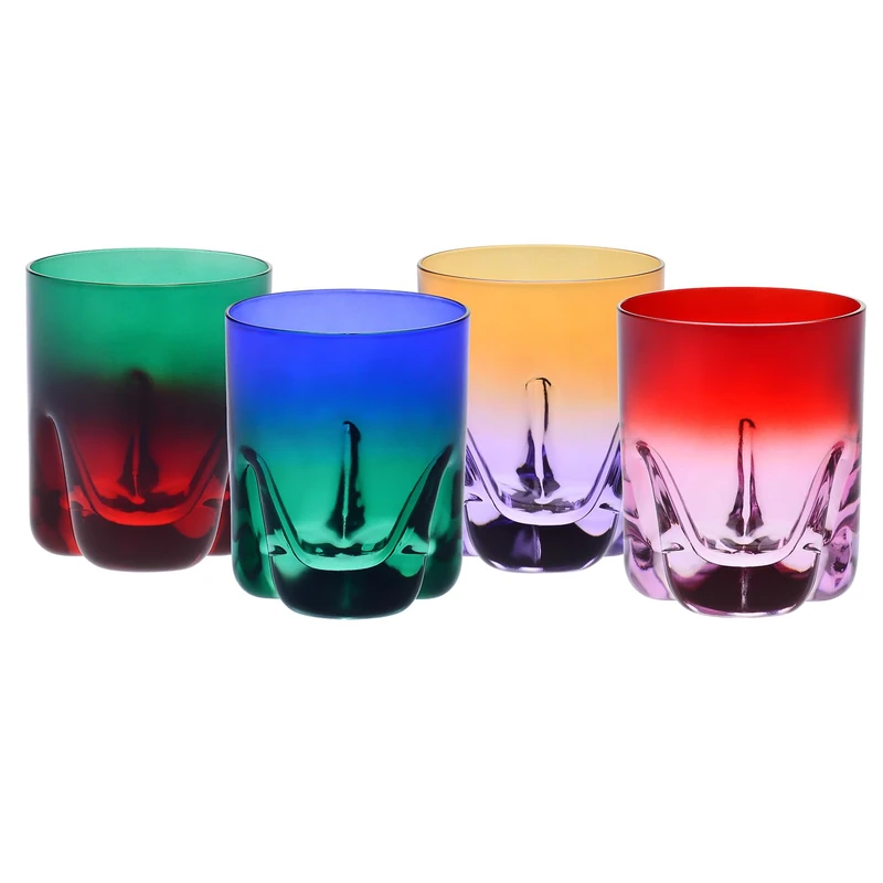 Krosno – Whisky, Long Drink & Cocktail Glasses 250 ml – Set of 4 in Unique Colours – Aurora Collection – Lead-Free Crystal – Hand-Painted