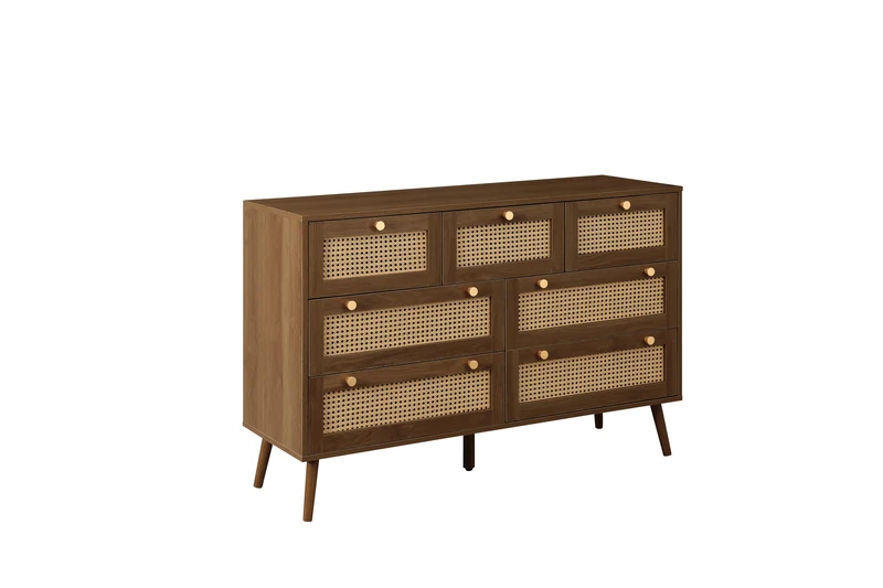 Birlea Croxley 7 Drawer Rattan Chest - Walnut Finish