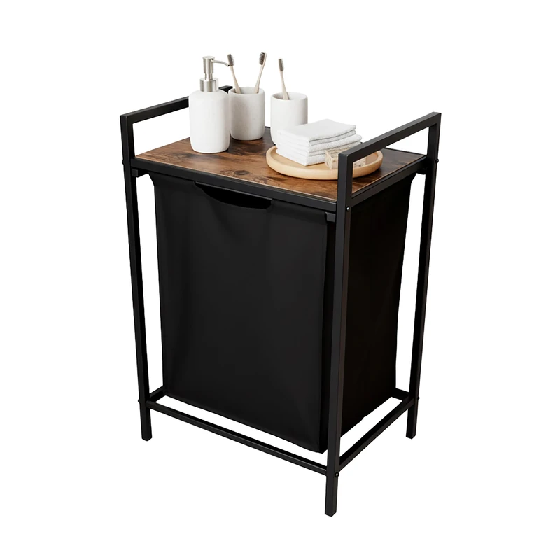 Relaxdays Laundry Hamper with Removable Bag, Shelf, 65L, 72x50x33cm, Black/Brown