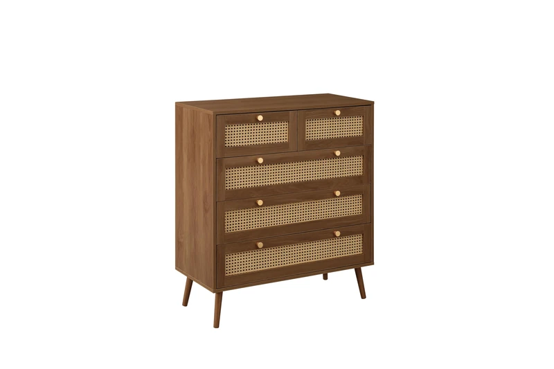 Birlea Croxley 5 Drawer Rattan Chest - Walnut Finish