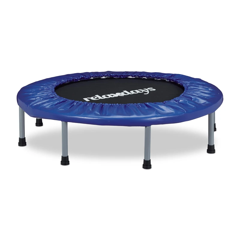 Relaxdays Indoor Mini Trampoline, Foldable, 95cm Diameter, Max 100kg, Sports & Gymnastics, Blue