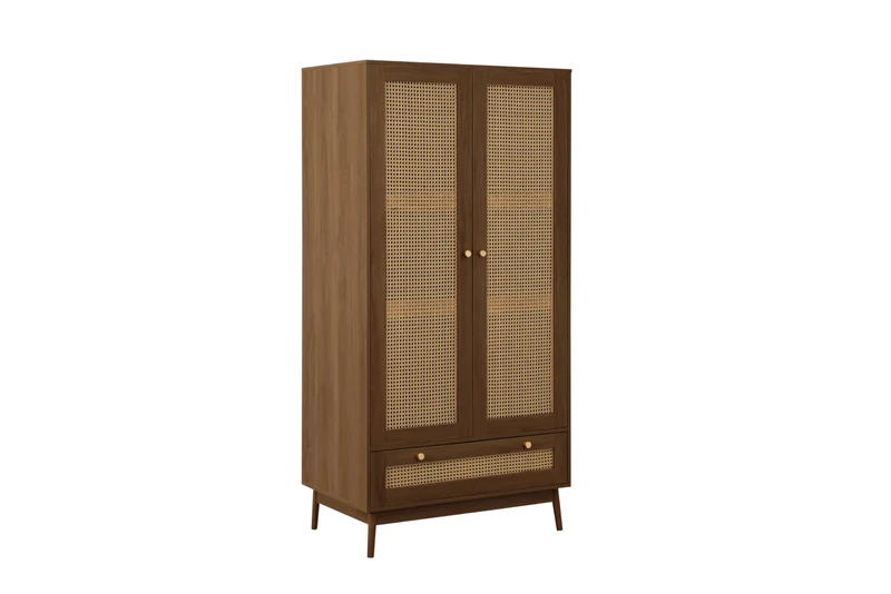Birlea Croxley 2 Door 1 Drawer Rattan Wardrobe Walnut