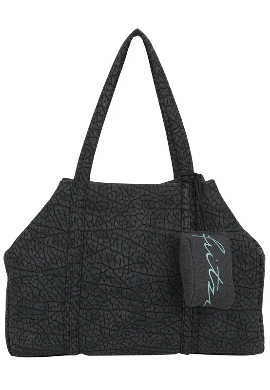 Fritzi Ella Shopper Handbag Faux Leather Women's Shopper Shoulder Bag Festival City Vegan Textured Zip Removable Pendant 29 x 44 x 16 cm, Black, Beige, Pink - Yellow, black, 29 x 44 x 16 cm