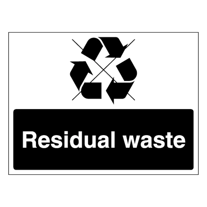 Residual Waste - Waste Symbol - Landscape 600 x 450 mm - Glow In The Dark Self Adhesive Vinyl