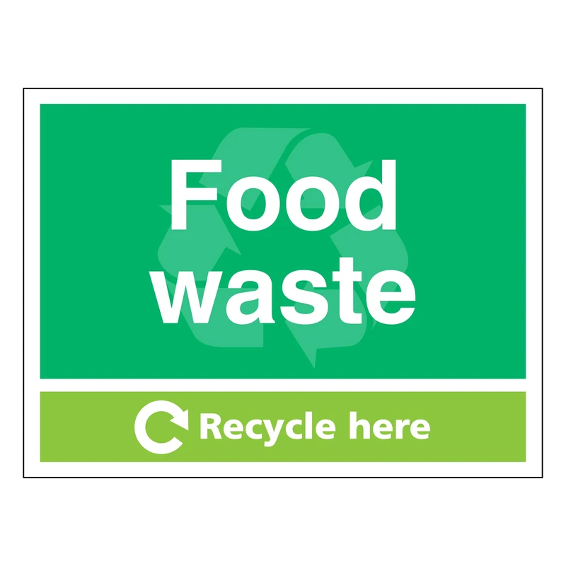 Food Waste - Recycle Here - Landscape 600 x 450 mm - Glow In The Dark Self Adhesive Vinyl