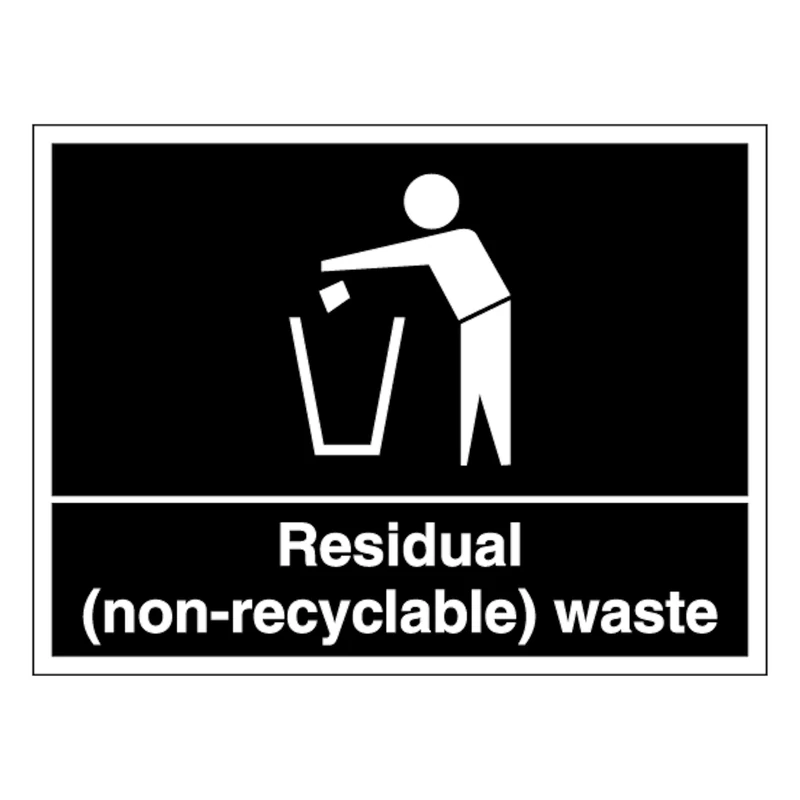 Residual (Non-Recyclable) Waste - Landscape 600 x 450 mm - Glow In The Dark Self Adhesive Vinyl