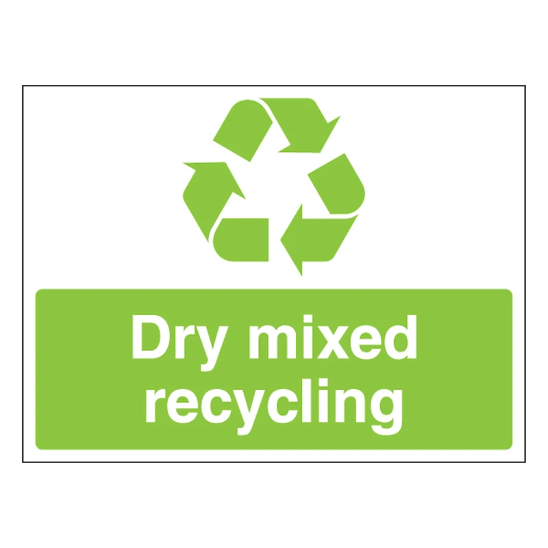 Dry Mixed Recycling - Recycling Symbol - Landscape 600 x 450 mm - Glow In The Dark Self Adhesive Vinyl