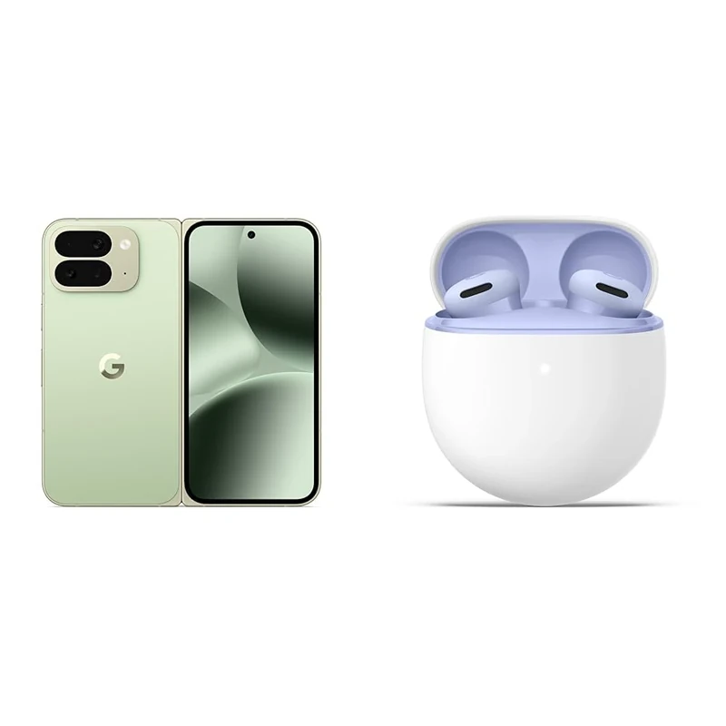 Google Pixel 10 Pro Fold - Unlocked Android Smartphone with Gemini - Advanced Triple Rear Camera System - 24+ Hour Battery - Foldable Display - Hands-Free Video - Jade, 256GB + Buds 2a