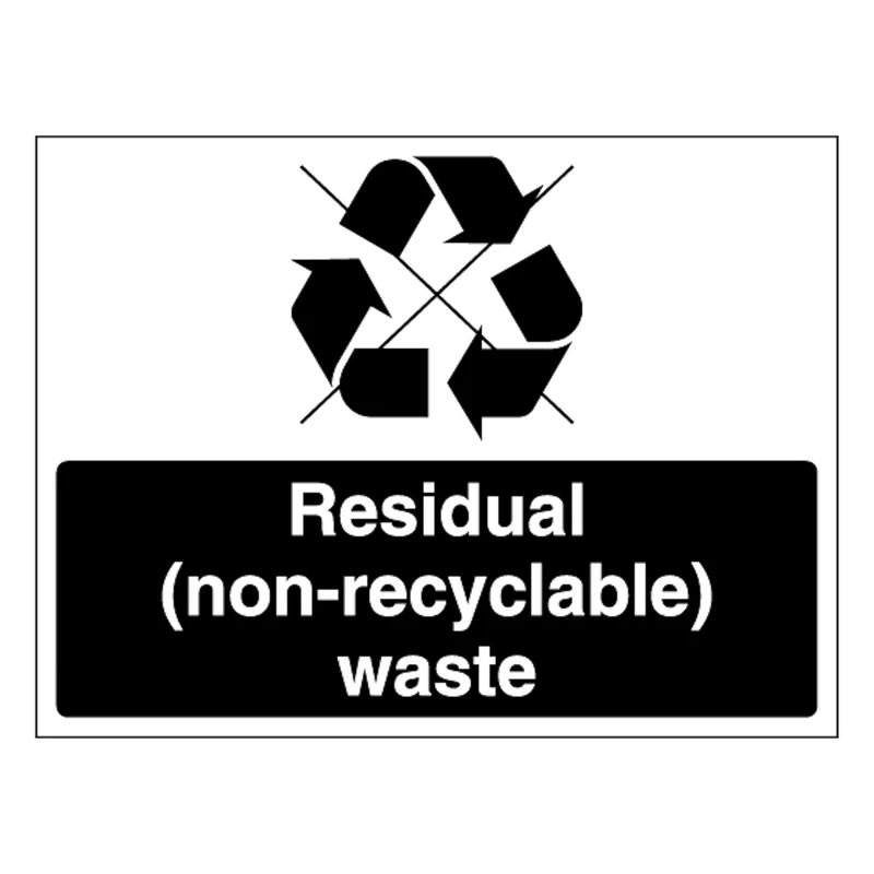 Residual (Non-Recyclable) Waste - Waste Symbol - Landscape 600 x 450 mm - Glow In The Dark Self Adhesive Vinyl