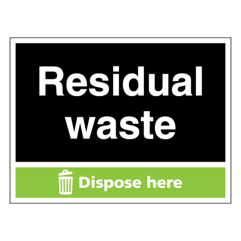 Residual Waste - Dispose Here - Landscape 600 x 450 mm - Glow In The Dark Self Adhesive Vinyl