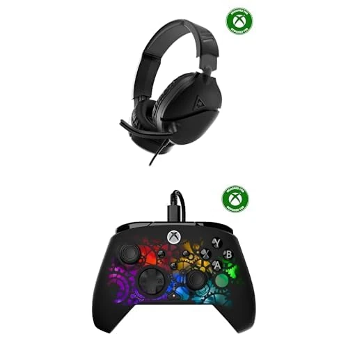 Turtle Beach Bundle of Recon 70 Black Xbox Wired Gaming Headset + Afterglow Ignite Time Machine Wired RGB Gaming Controller for Xbox and PC - Both officially licensed by Xbox